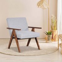 Costway 1 PCS Modern Accent Chair Linen Fabric Armchair with Solid Acacia Wood Frame - Grey - Angle