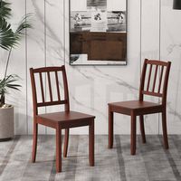 Costway Wood Dining Chair Set of 2 with Rubber Wood Legs Curved Backrest for Kitchen - Brown - Angle