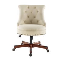 Linon Home Décor - Scotmar Plush Button-Tufted Adjustable Office Chair With Wood Base - Beige - Angle