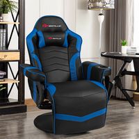 Costway - Massage Gaming Recliner Reclining Racing Chair Swivel Blue - Blue + Black - Angle