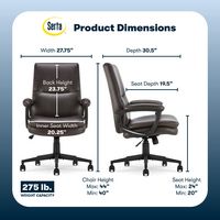 Serta - Comfort Mid-Back Bonded Leather Executive Office Chair - Dark Brown - Angle