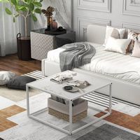 Costway Coffee Table Modern Rectangular Coffee Table Metal Frame For Living Room - White - Angle