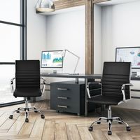 Costway - PU Leather High Back Conference Task Chair (Set of 2) - Black - Angle