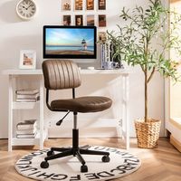 Costway - PU Leather Adjustable Swivel Office Chair with Backrest - Brown - Angle