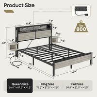 Bestier Queen Gaming Bed Frame Golden Stripe Headboard LED Nightstands with Charging Station - Gray - Angle