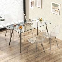 Costway Dining Chair Set of 4 with Heavy-Duty Electroplated Metal Legs Curved Back Armless - Silver - Angle