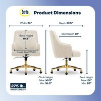 Serta - Scarlett Stylish Mid-Century Modern Soft Velvet Upholstered Home Office Chair - Beige - G... - Angle