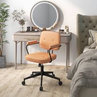 Costway - PU Leather Home Office Arm Chair with Adjustable Swivel - Orange - Angle