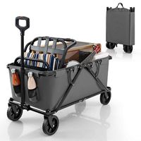 Costway - Heavy-Duty Wagon Cart with Adjustable Handlebar Bottle Holders & Storage Pocket Grey - ... - Angle