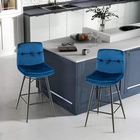 Costway Set of 2 Velvet Bar Stools Bar Height Kitchen Dining Chairs with Metal Legs - Blue - Angle