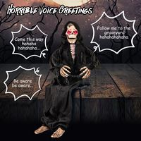Costway - 5 FT Animated Halloween Sitting Reaper Life Size Halloween Animatronic Prop - Black - Angle