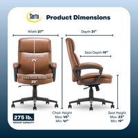 Serta - Comfort Ergo  Ergonomic Executive Upholstered Office Chair - Cognac - Bonded Leather - Angle