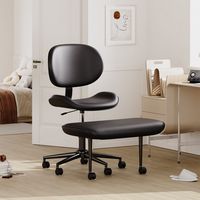 Pinmoco Ergonomic Cross-Legged Swivel Chair, Adjustable PU Leather Meditation Chair - Black - Angle