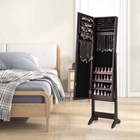 Costway - Jewelry Mirrored Cabinet Armoire Organizer Storage Box with Stand Christmas Gift - Coffee - Angle