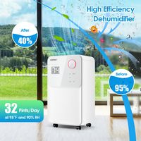 Costway 32 Pints 2000 Sq. Ft Dehumidifier for Home & Basements w/3-Color Digital Display - White - Angle
