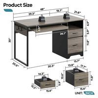 Bestier 48-Inch Gaming Desk with File and Storage Drawers, Open Writing Compartments - Gray - Angle