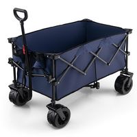 Costway - Folding Collapsible Wagon Utility Garden Cart w/ Wide Wheels Adjustable Handle Blue - Blue - Angle