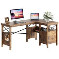Bestier - Farmhouse L-Shaped Computer Desk with Storage Cabinet and Bookshelf - 60