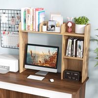 Costway - Desk Bookshelf Desktop Storage Organizer Display Shelf Rack Dorm Office - Natural - Angle