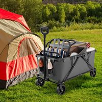 Costway - Heavy-Duty Wagon Cart with Adjustable Handlebar Bottle Holders & Storage Pocket Grey - ... - Angle