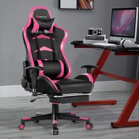 Costway - Gaming Massage Reclining Racing Chair with Footrest - Pink - Angle