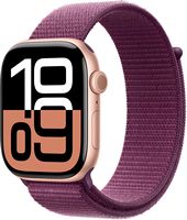 Apple Watch Series 10 (GPS) 46mm Aluminum Case with Plum Sport Loop - Rose Gold - (2024) - Angle