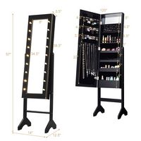 Costway - Mirrored Jewelry Cabinet Organizer w/18 LED lights - Black - Angle