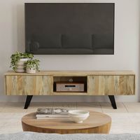 Simpli Home - Lowry SOLID MANGO WOOD 72 inch TV Media Stand in Natural For TVs up to 80 inches - ... - Angle