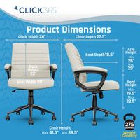 Click365 - Transform 3.0 Extra Comfort Ergonomic Mid-Back Desk Chair - White - Angle