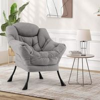 Costway - Stylish Large Lazy Chair with Cozy Head Pillow and Seat Armrests - Gray - Angle