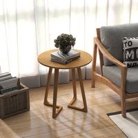 Costway 24'' Round Side Table Solid Rubber Wood End Table Beside Sofa&Bed for Small Space - Natural - Angle