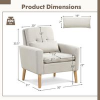 Costway - Mid-Century Modern Linen Accent Chair with Lumbar Pillow - Beige - Angle