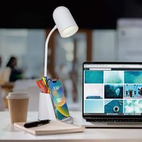 OttLite - Aglow Organizer LED Desk Lamp w/Wireless Charging - White - Angle