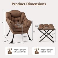 Costway - Lazy Sofa Chair with Folding Footrest and Storage Pocket - Brown - Angle