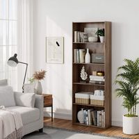 Costway - 5-Shelf Storage Bookcase Stand Modern Multi-Functional Display Cabinet - Walnut - Angle