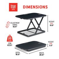 True Seating - Ergonomic 5-Level Height Adjustable Sit-to-Stand Laptop or Monitor Riser - Black - Angle