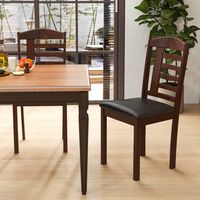 Costway Dining Chair Set of 2 with Faux Leather Upholstered Seat & Rubber Wood Frame - Oak + Brown - Angle