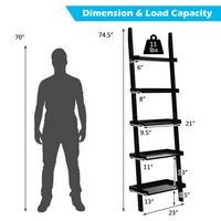 Costway - Ladder Shelf 5-Tier Plant Stand Wall-leaning Bookcase Display Rack - Black - Angle