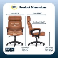 Serta - Comfort Big and Tall Modern Bonded Leather Executive Office Chair - Cognac - Angle