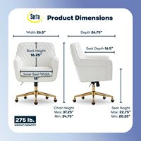 Serta - Deluxe Ashleigh Modern Home Office Chair - White Bonded Leather - Gold Chrome - Angle