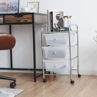 Costway - 3 Drawers Metal Rolling Storage Cart Scrapbook Supply & Paper Home Office - Clear - Angle