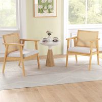 Costway Mid Century Modern Accent Chairs Set of 2 with Breathable Rattan Back Dining Room - Natural - Angle