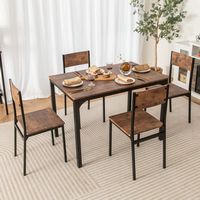 Costway 5 Piece Dining Table Set Industrial Style Kitchen Table & Chairs for 4 Brown - Rustic Brown - Angle