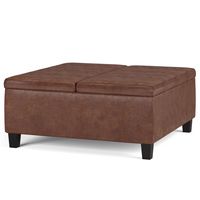 Simpli Home - Ellis Coffee Table Storage Ottoman - Distressed Saddle Brown - Angle