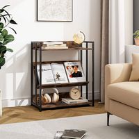 Costway - 3-Tier Industrial Metal Frame Corner Bookcase with Adjustable Shelves Rustic Brown - Ru... - Angle