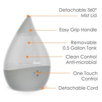 CRANE - 0.5 Gal. Droplet Ultrasonic Cool Mist Humidifier - Gray - Angle