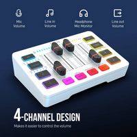 FIFINE USB Audio Interface- RGB Audio Mixer for Gaming, Streaming - White - Angle