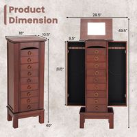 Costway - Wood Jewelry Cabinet Armoire Storage Box Chest Stand Organizer Indoor Bedroom - Brown - Angle