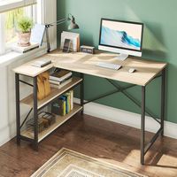 Bestier 47inch Small L Shaped Desk with Storage Shelves Corner Gaming Computer Desk - light OAK - Angle