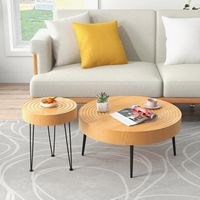 Costway Round Coffee Table Set of 2 End Table Finish for Living Room Natural - Natural - Angle